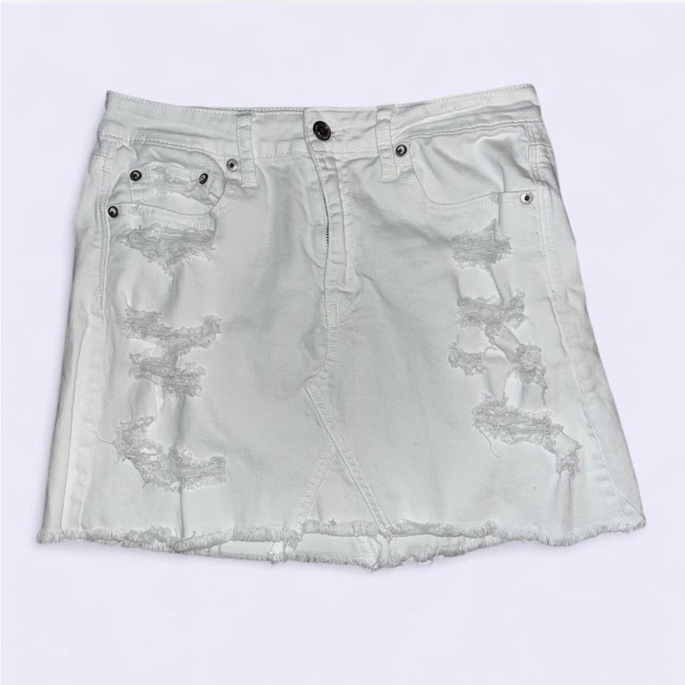 American Eagle Outfitters White Distressed Denim Skirt